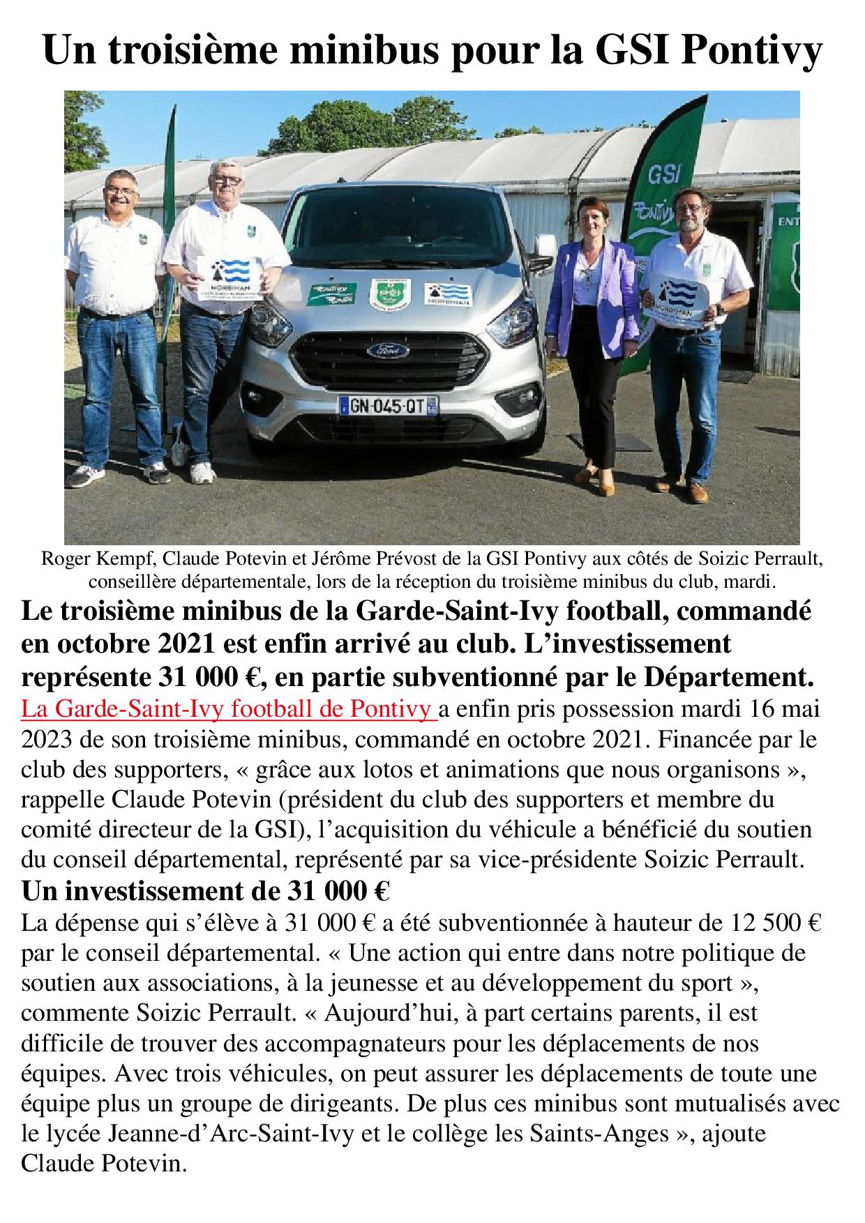 Un Troisième Minibus Pour La GSI Pontivy